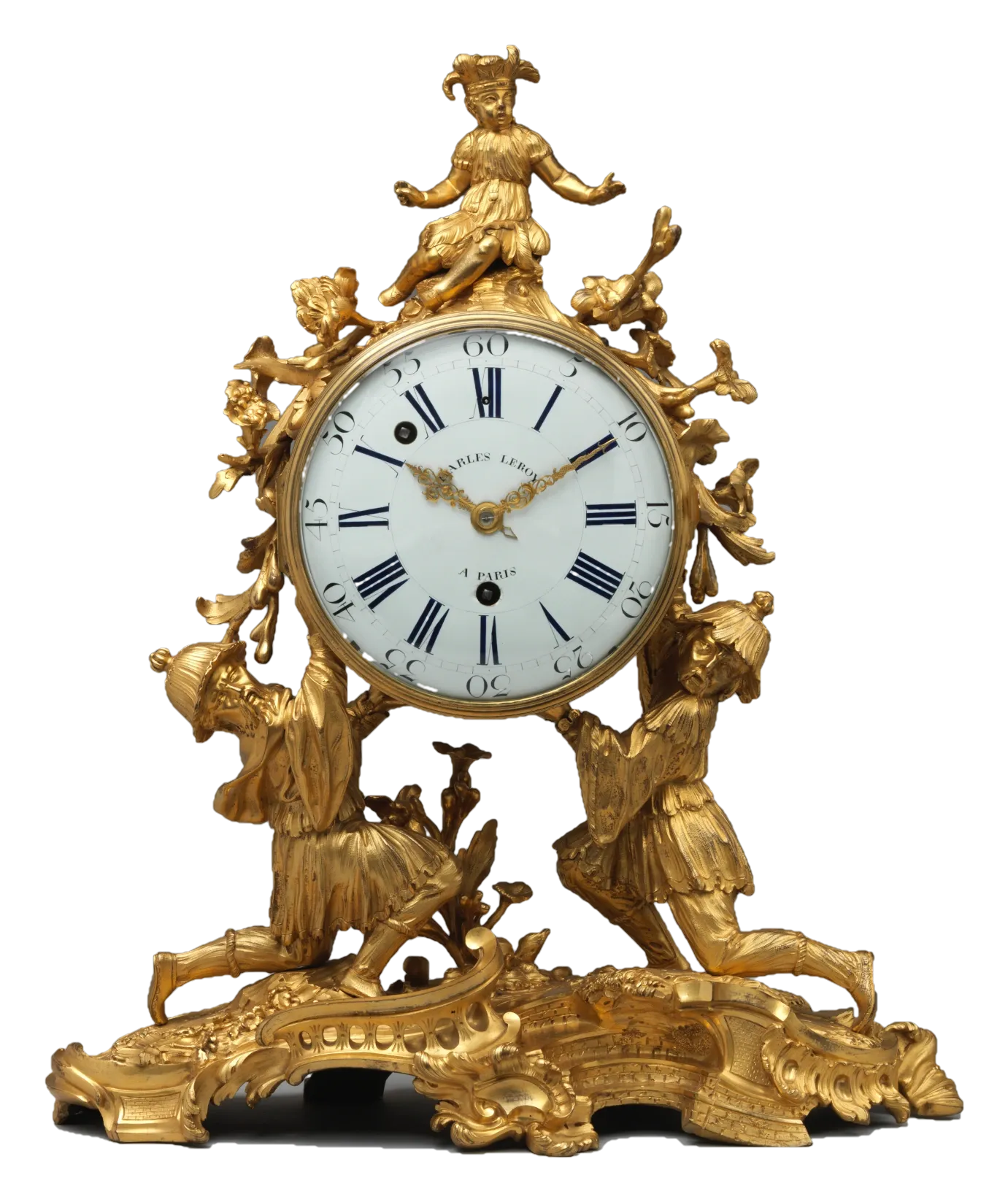 Pendule de cheminée en bronze doré, cadran émaillé